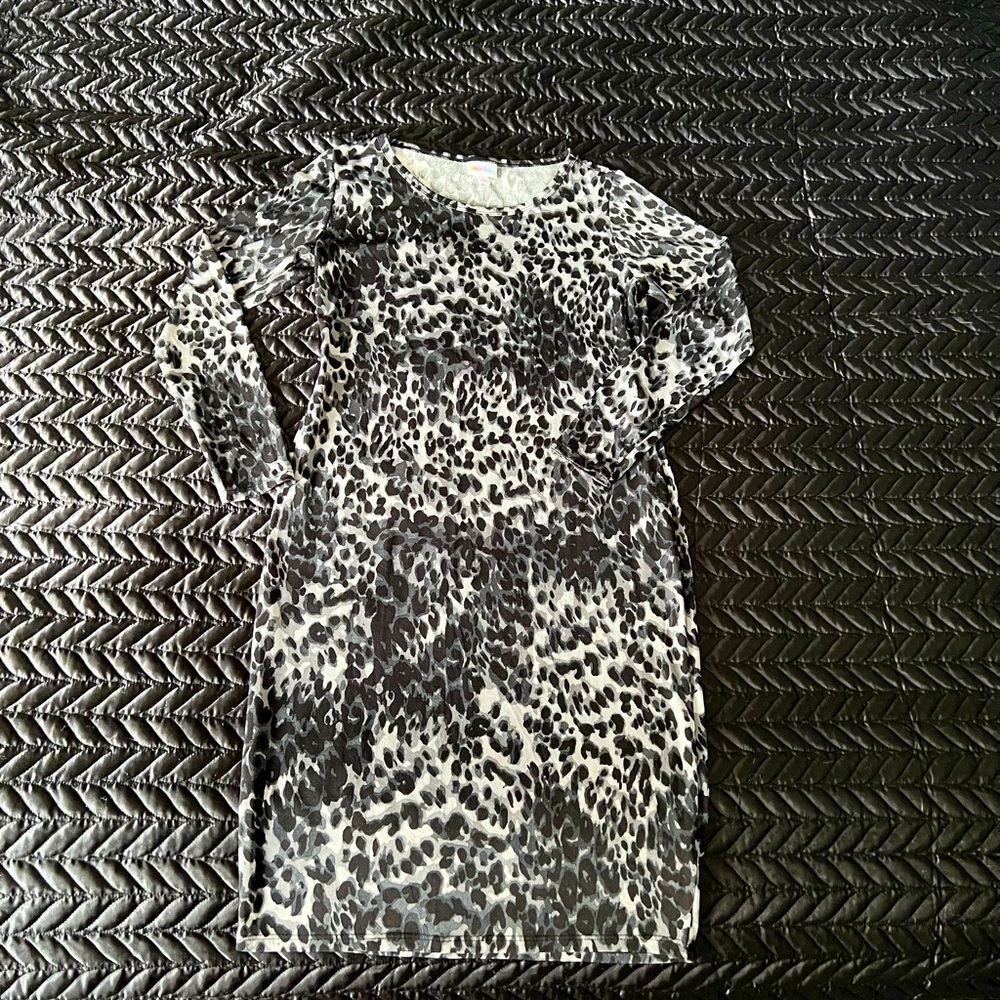 LuLaRoe Leopard Debbie Dress, Size M, “Unicorn” Print, Black and Gray, Sheath